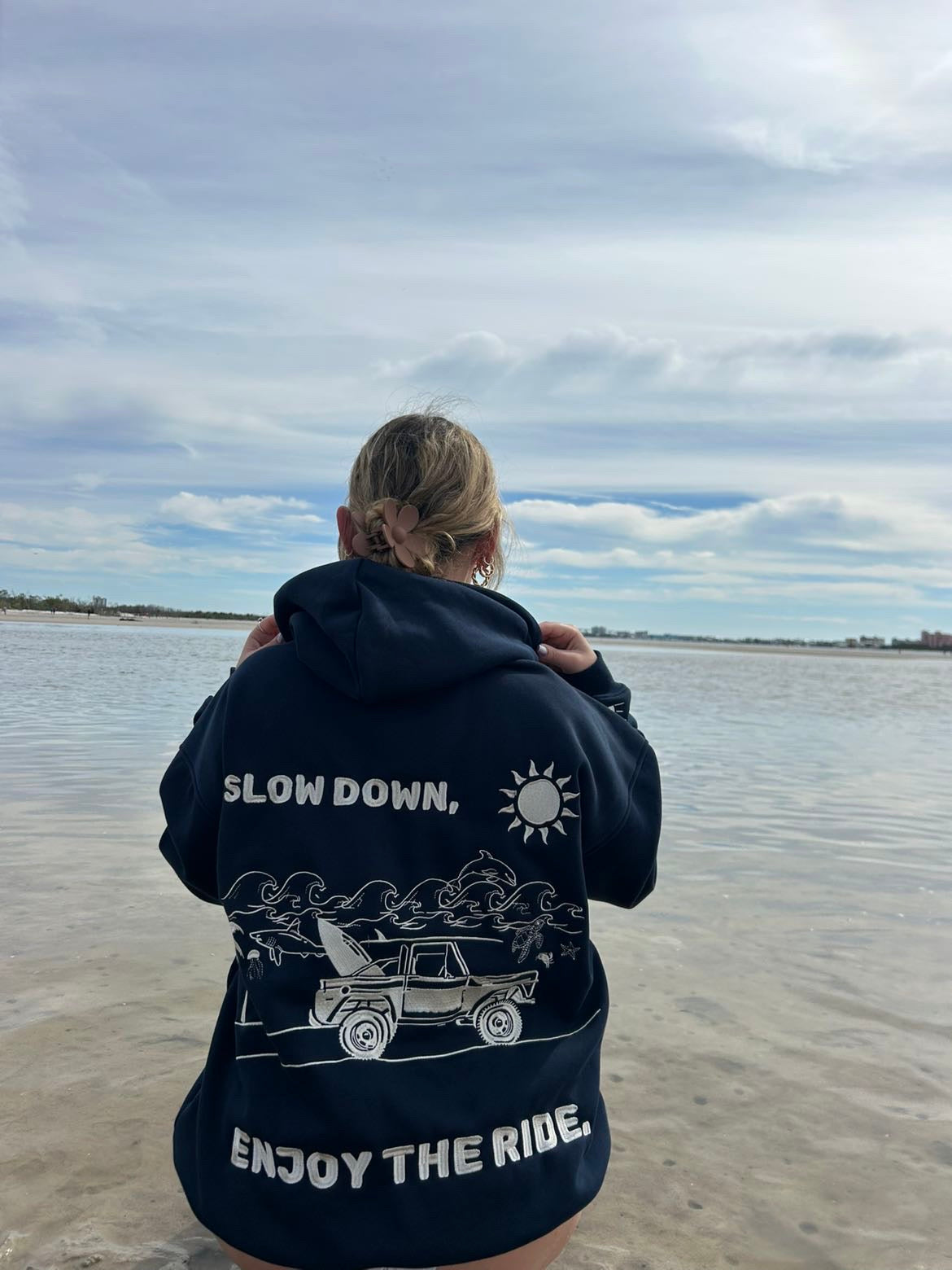 Slow Down Enjoy The Ride Embroidered Hoodie – SUNSET SURF APPAREL