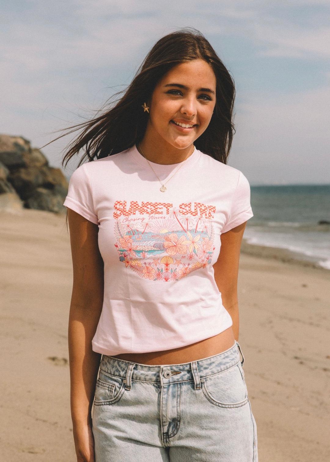 Pink Chase The Wave Baby Tee