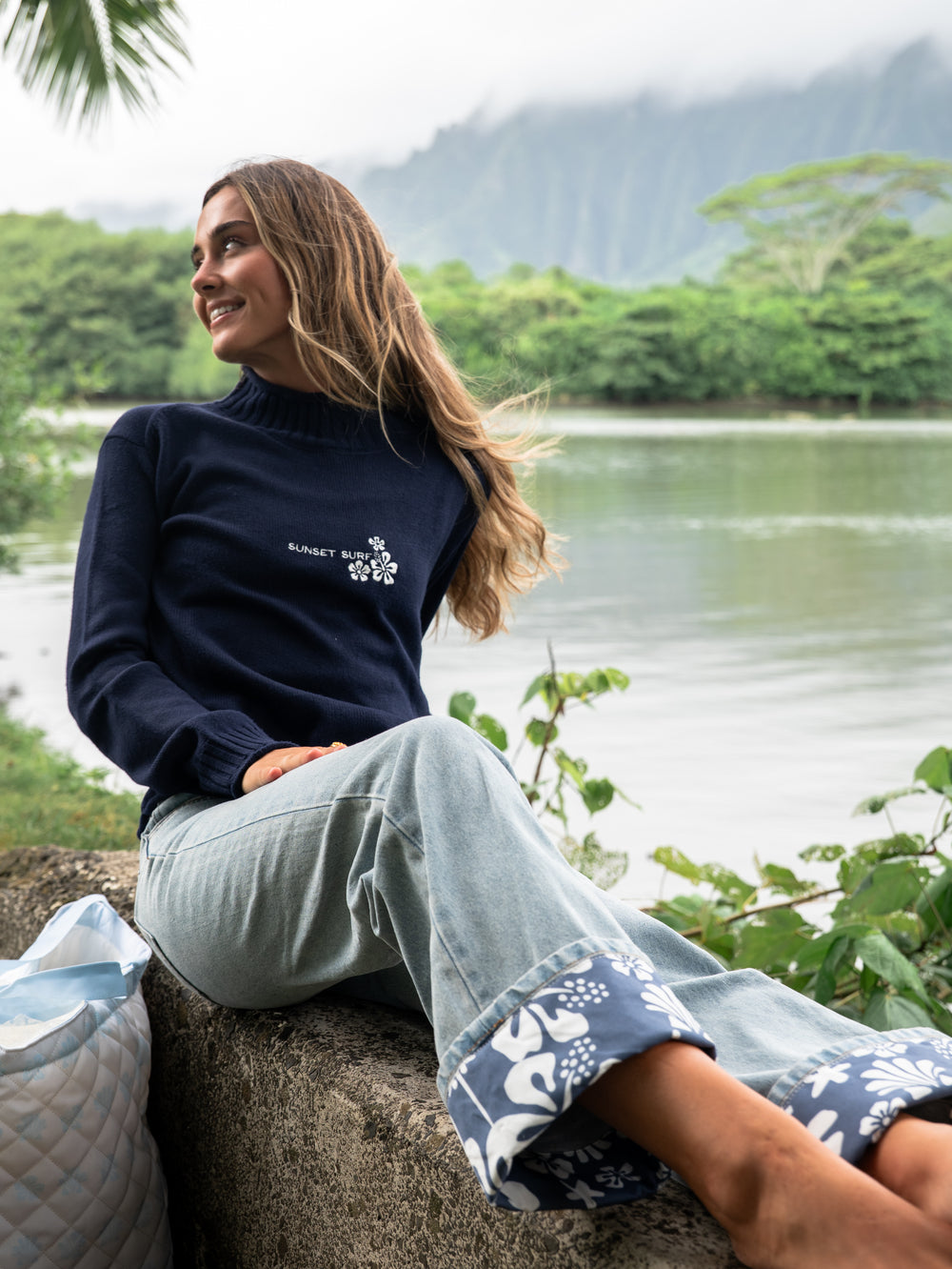 Hibiscus Fold-Over Jeans
