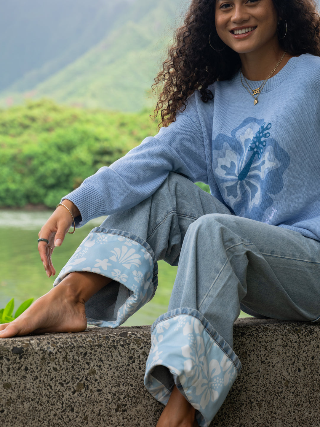 Hibiscus Fold-Over Jeans