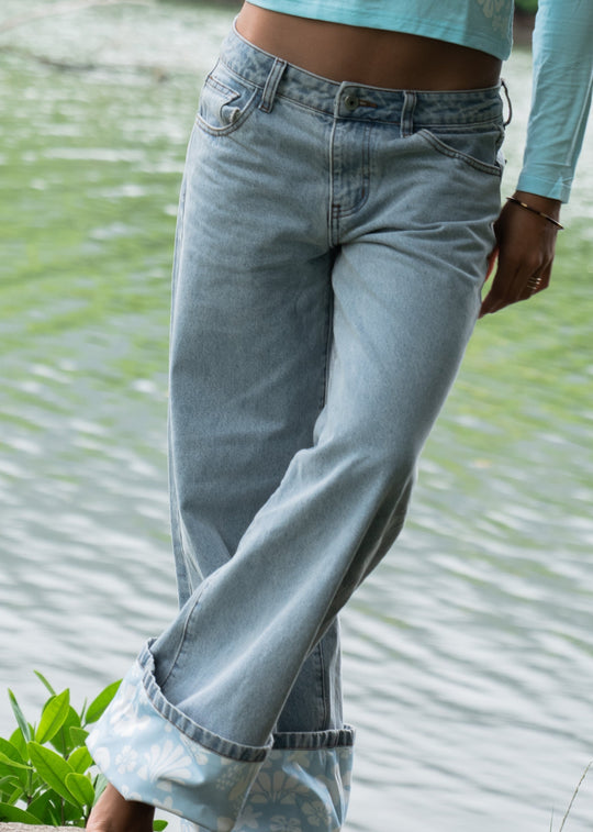 Hibiscus Fold-Over Jeans